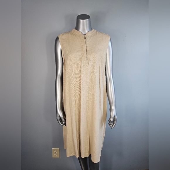 Anne Klein NWT Women's Size L Khaki Beige Linen Blend Sleeveless Midi Dress - Picture 2 of 14